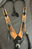 Wild Rose 2 Tone Antiqued Headstall Breast Collar set,  Hermann Oak® Leather