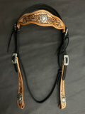 Wild Rose 2 Tone Antiqued Headstall Breast Collar set,  Hermann Oak® Leather
