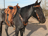 Wild Rose 2 Tone Antiqued Headstall Breast Collar set,  Hermann Oak® Leather