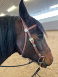 Turquoise Copper Feather Headstall,  Hermann Oak® Leather