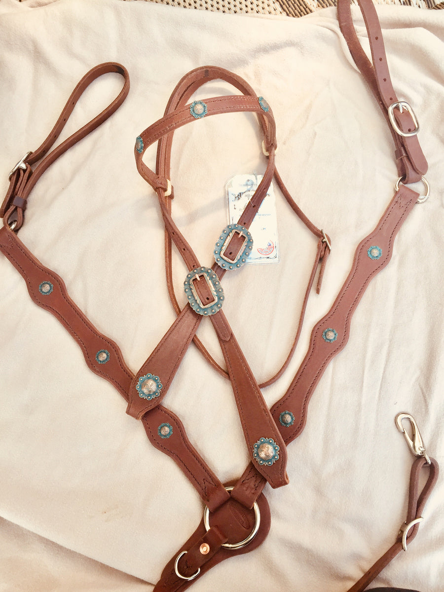 Western Brown Leather Tack Set of Headstall and Breast Collar