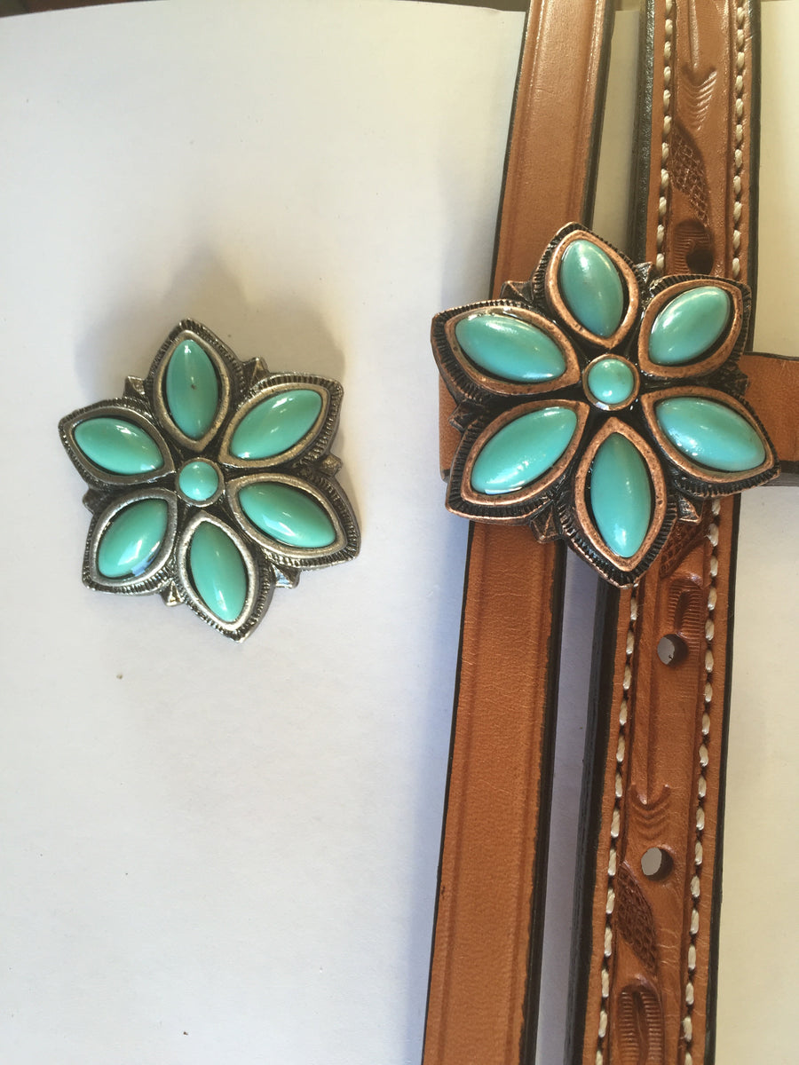 Turquoise Flower Daisy Concho, Gorgeous Conchos For Leather – Metal Field  Shop