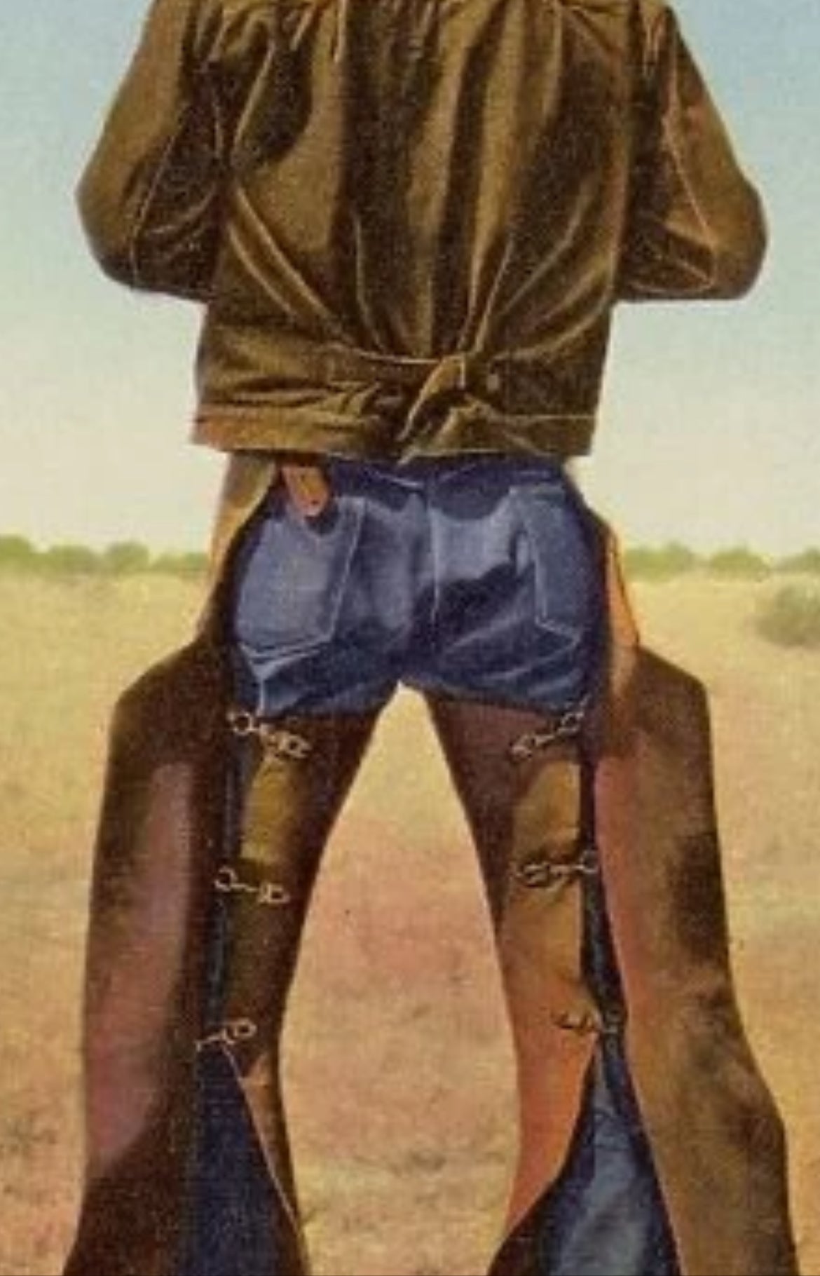 Chaps Western Cowboy En Cuir Marron - Authentique - Occasion Bon état - Personnalisé Action Cowboy