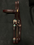 Turquoise Copper Feather Headstall,  Hermann Oak® Leather
