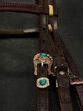 Turquoise Copper Feather Headstall,  Hermann Oak® Leather