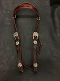 Turquoise Copper Feather Headstall,  Hermann Oak® Leather