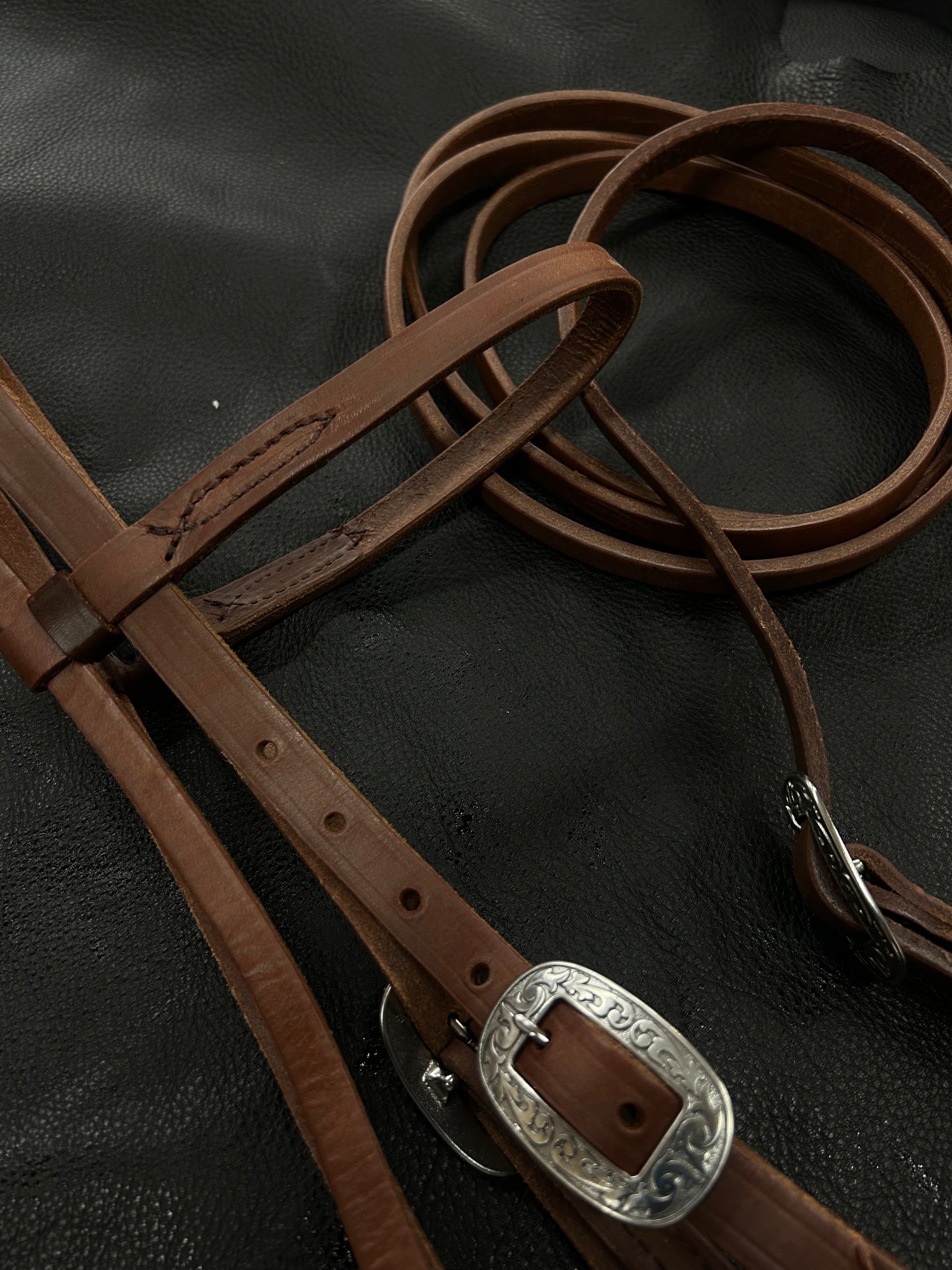 Rênes Fendues En Cuir Buckaroo - Longueur 7 Pieds Plus, Marron, Occasion Très Bon État
