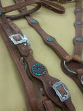 Turquoise scallop bridle breast collar set.