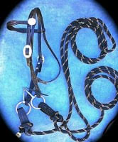 A Black Beauty Mecate Snaffle Bridle Set - Buckaroo Leather Products A Black Beauty Mecate Snaffle Bridle Set - Buckaroo Leather Products