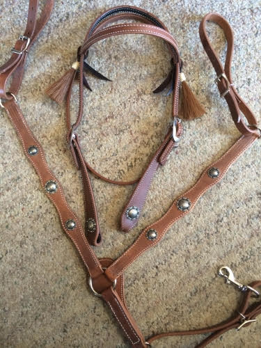 Bridle Breast Collar Headstall Tack Set Horse Cowhide Inlay 