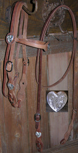 Buckaroo Old West Heart Concha Style Headstall & Rein Set