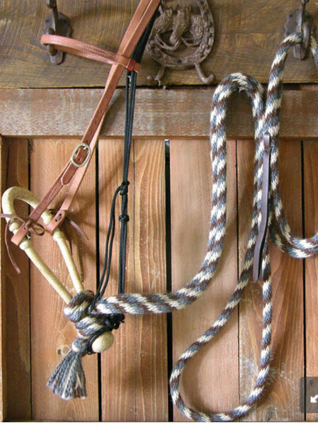Hackamore Bosal en cuir brut avec rênes de corde Mecate 22 Hackamore Bosal en cuir brut avec rênes de corde Mecate 22