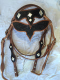 Majestic Tooled Brown and Black Leather Headstall