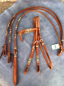 A Harness Horse Headstall Rawhide Bridle Set