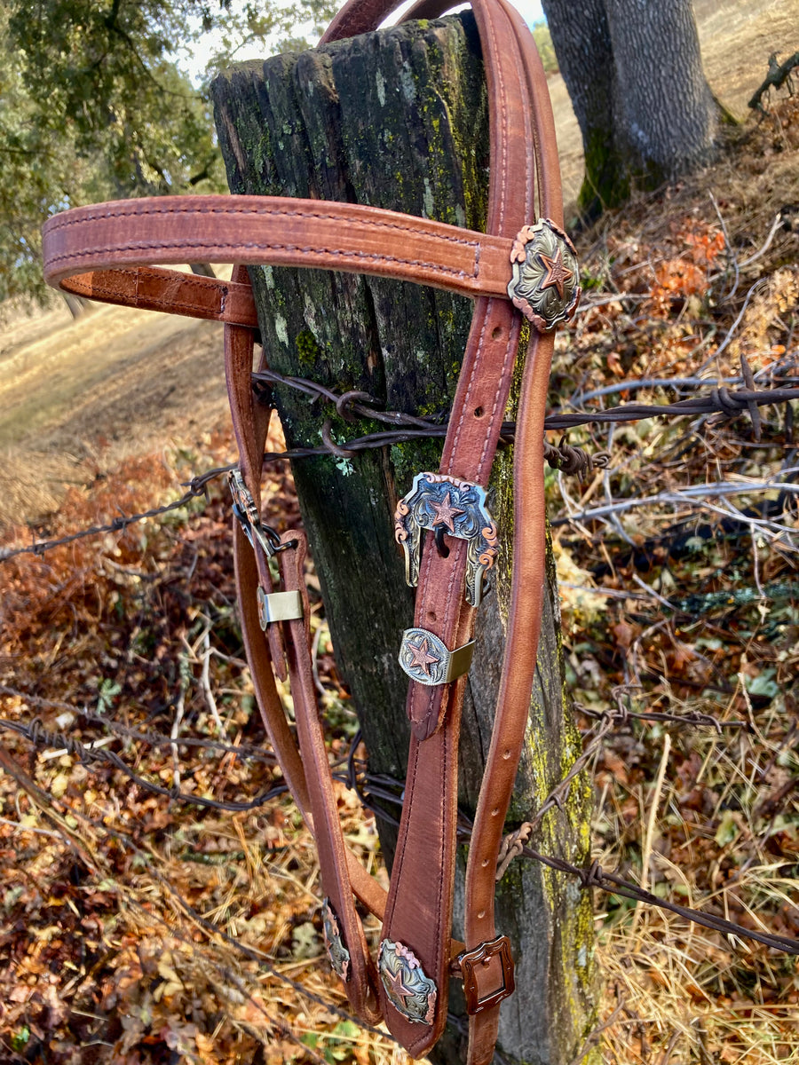 Copper Star Headstall, Hermann Oak® Leather – Buckaroo Leather Products
