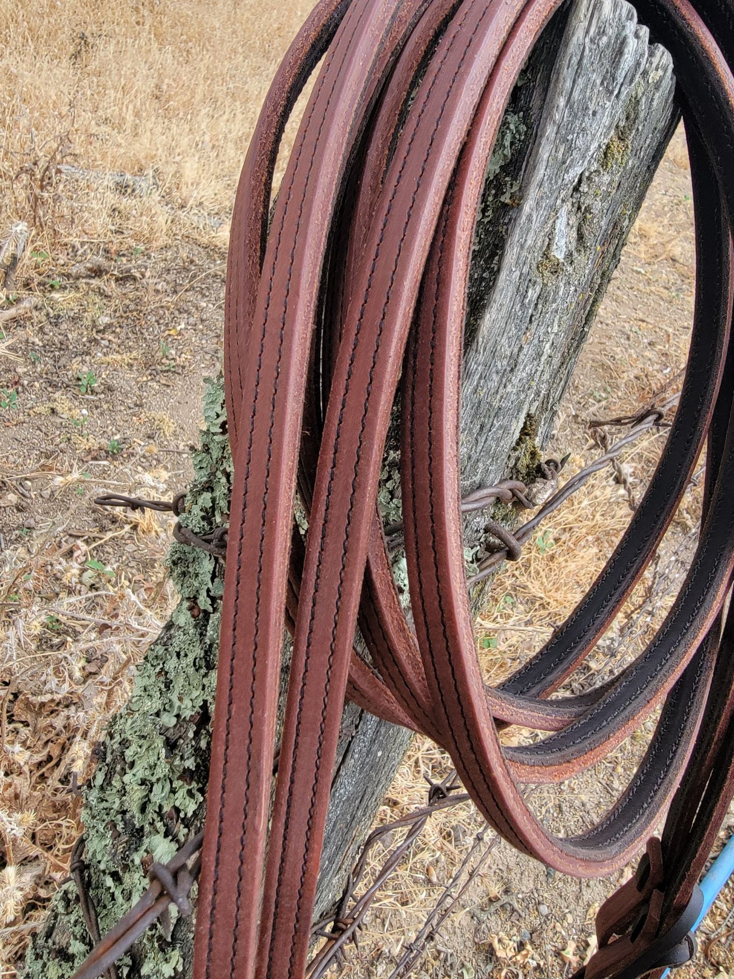thumbnail image 2 of Showman 1/2" X 8' Oiled Harness Leather Split Reins – Medium Oil Color, Made In USA 2 of 2