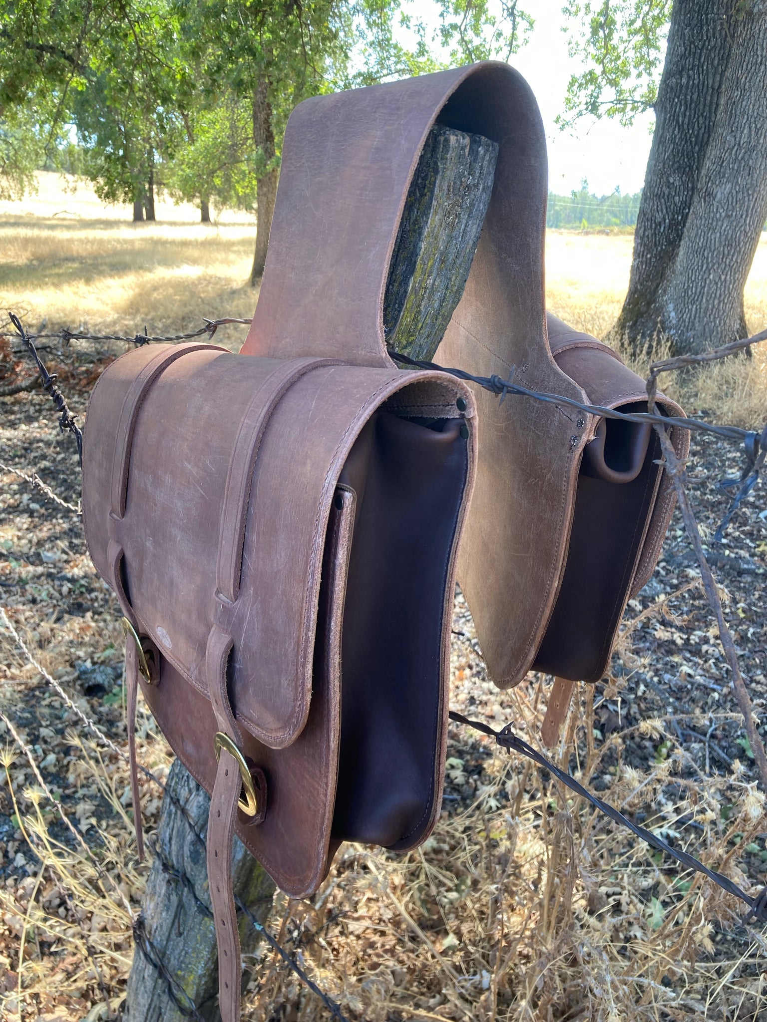 Vintage Brown Leather Saddle Bag, Size: 9